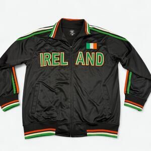 Ireland Track Jacket Mens Large Black Full Zip Irish Flag Stripes GHAST Satin